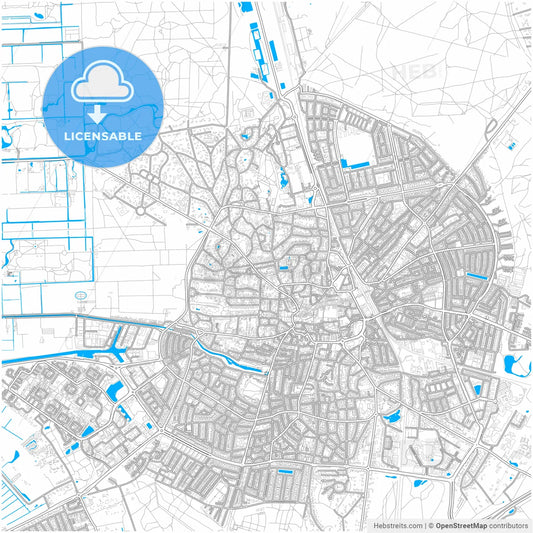 Hilversum, North Holland, Netherlands, city map with high resolution roads.