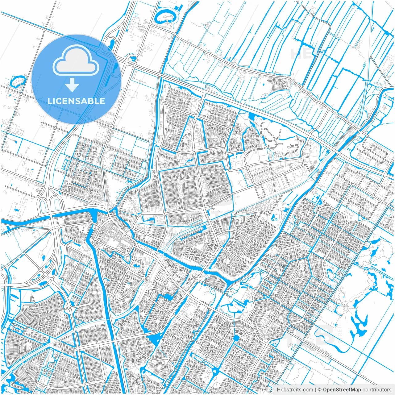 Purmerend, North Holland, Netherlands, city map with high resolution roads.