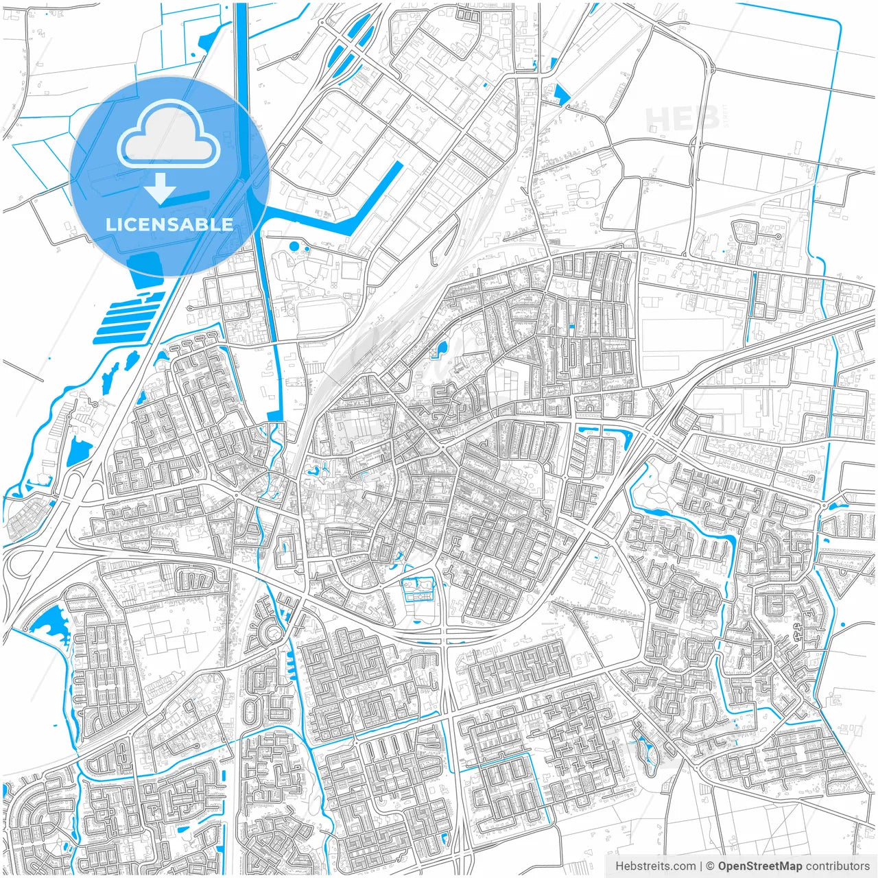 Roosendaal, North Brabant, Netherlands, city map with high resolution roads.