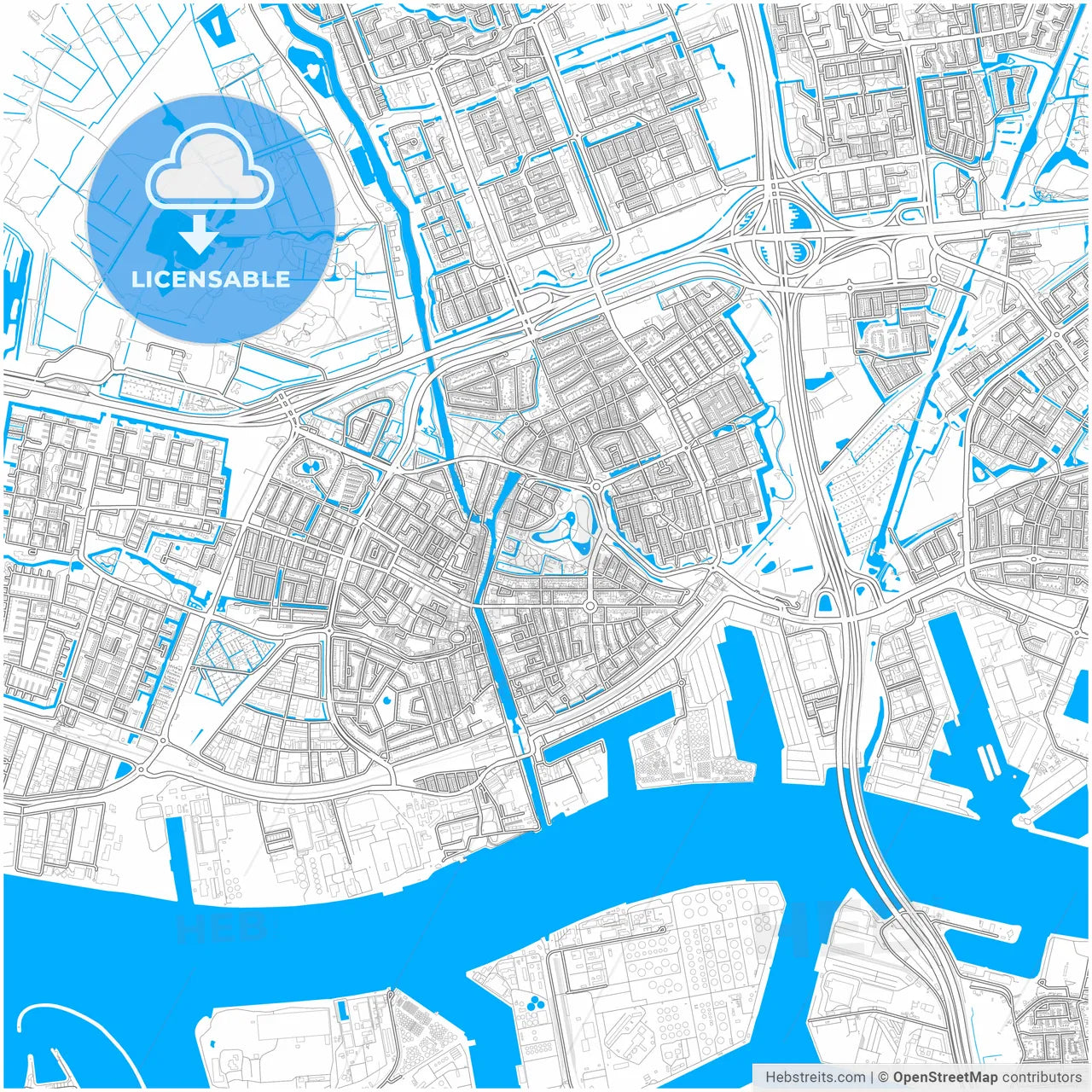 Vlaardingen, South Holland, Netherlands, city map with high resolution roads.