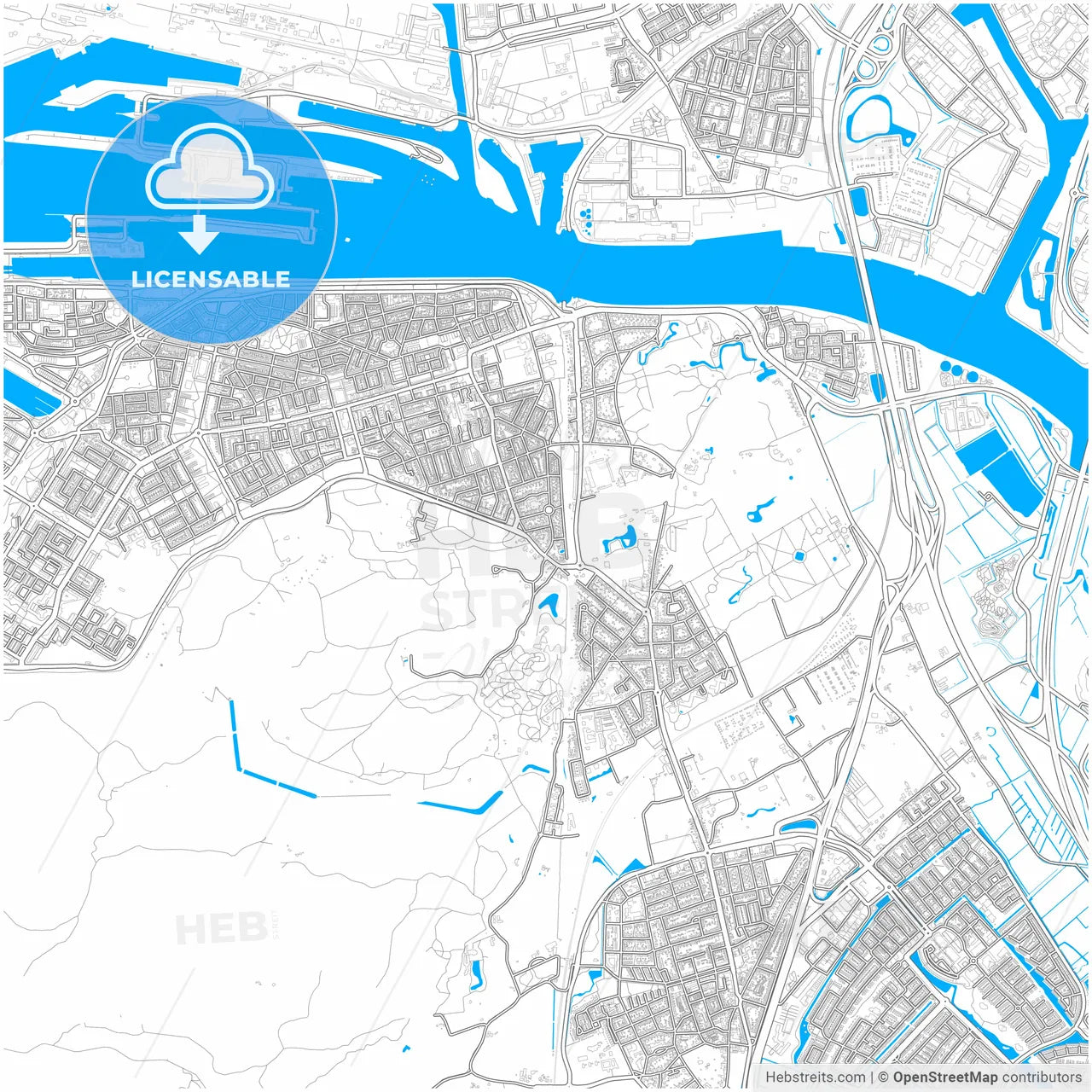 Velsen, North Holland, Netherlands, city map with high resolution roads.