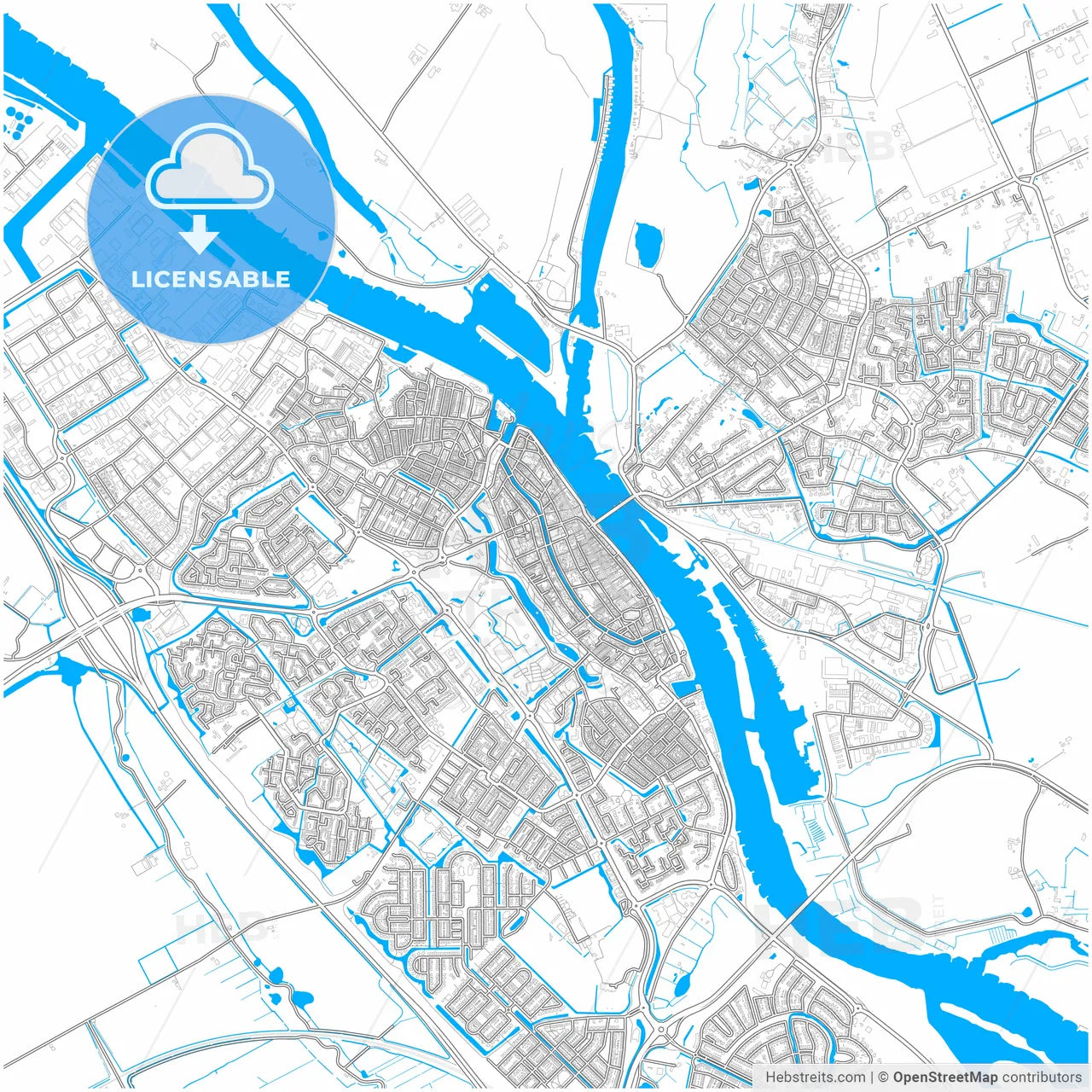 Kampen, Overijssel, Netherlands, city map with high resolution roads.