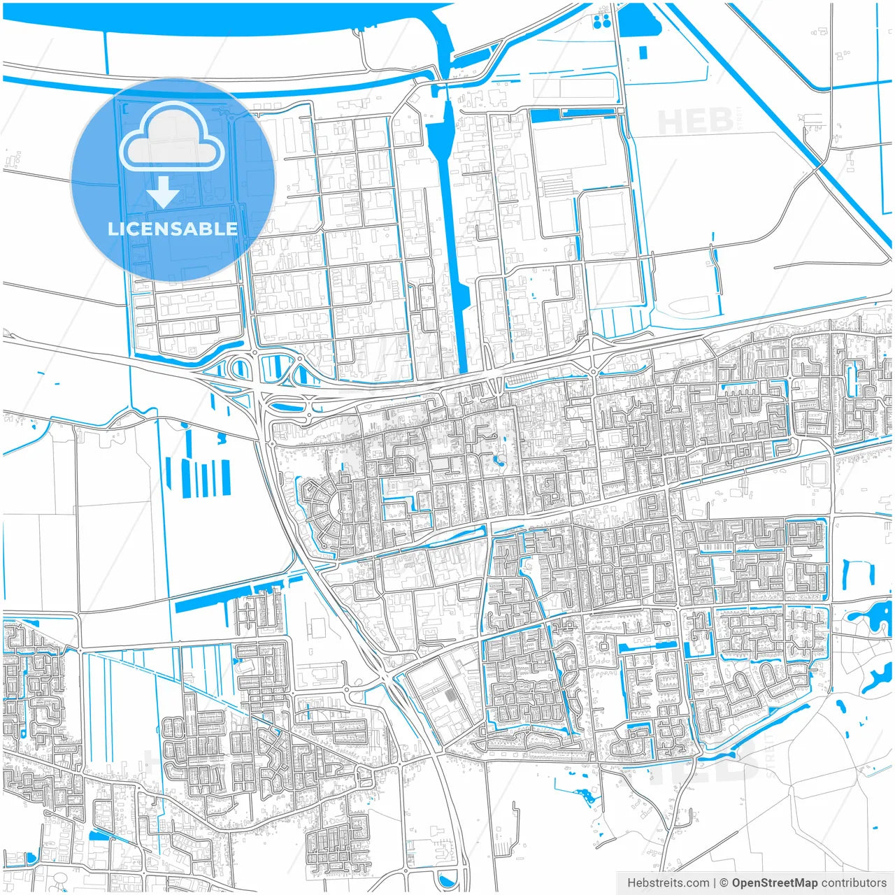 Waalwijk, North Brabant, Netherlands, city map with high resolution roads.