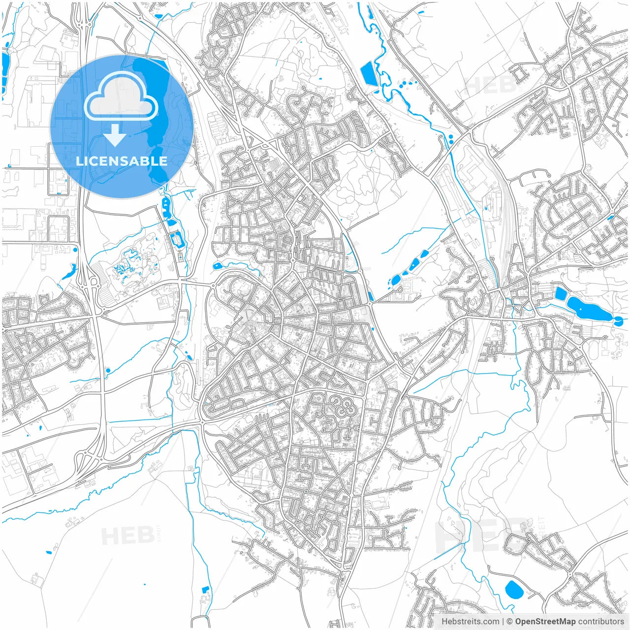 Kerkrade, Limburg, Netherlands, city map with high resolution roads.