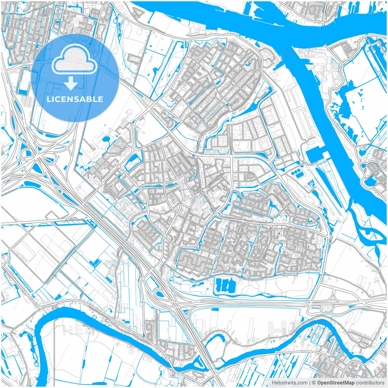 Ridderkerk, South Holland, Netherlands, city map with high resolution roads.