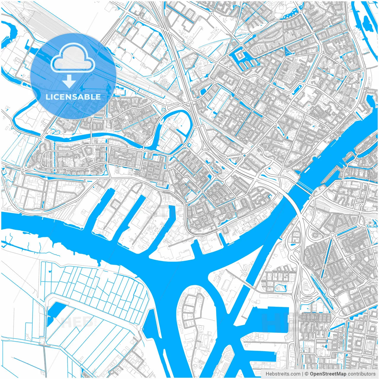 Zwijndrecht, South Holland, Netherlands, city map with high resolution roads.