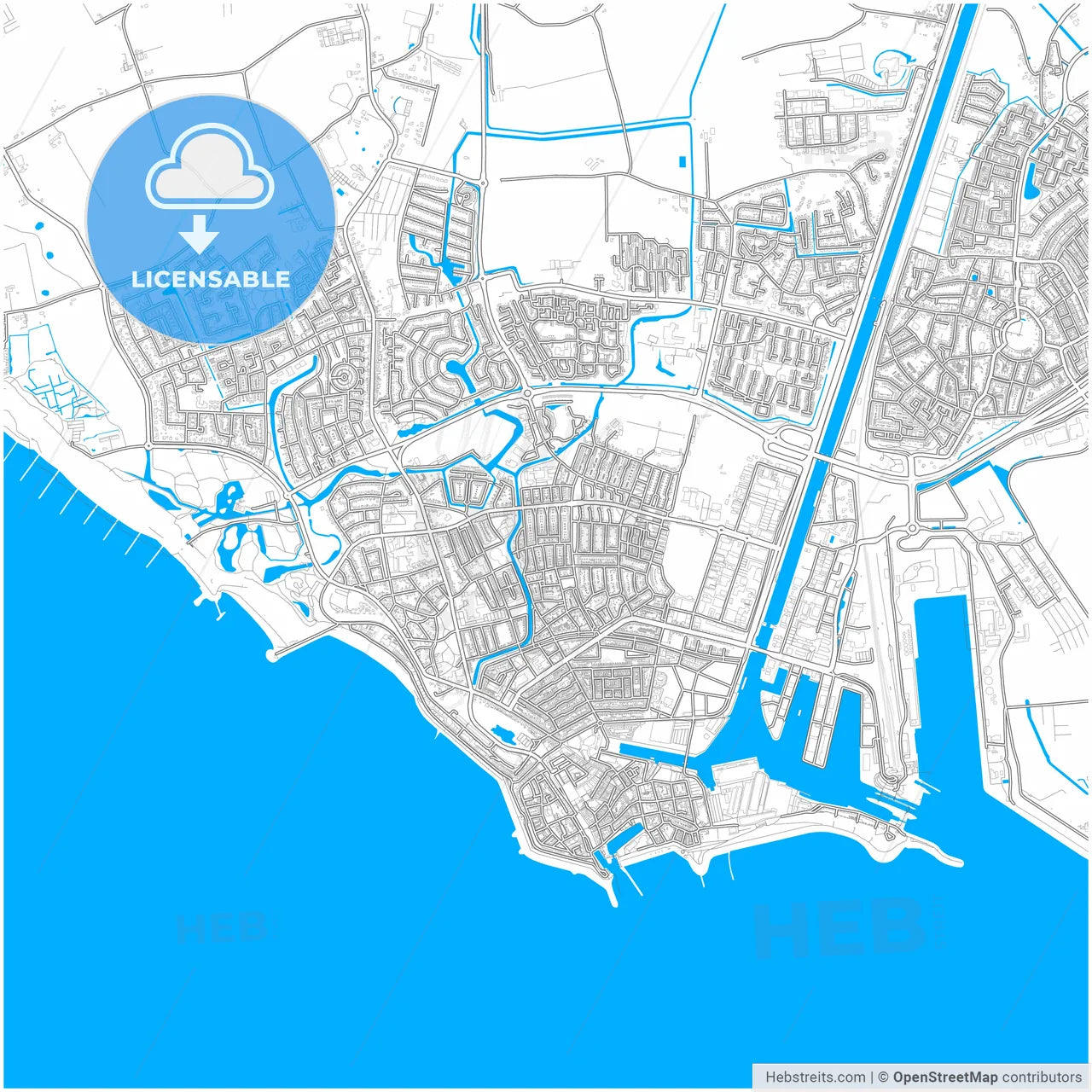 Vlissingen, Zeeland, Netherlands, city map with high resolution roads.