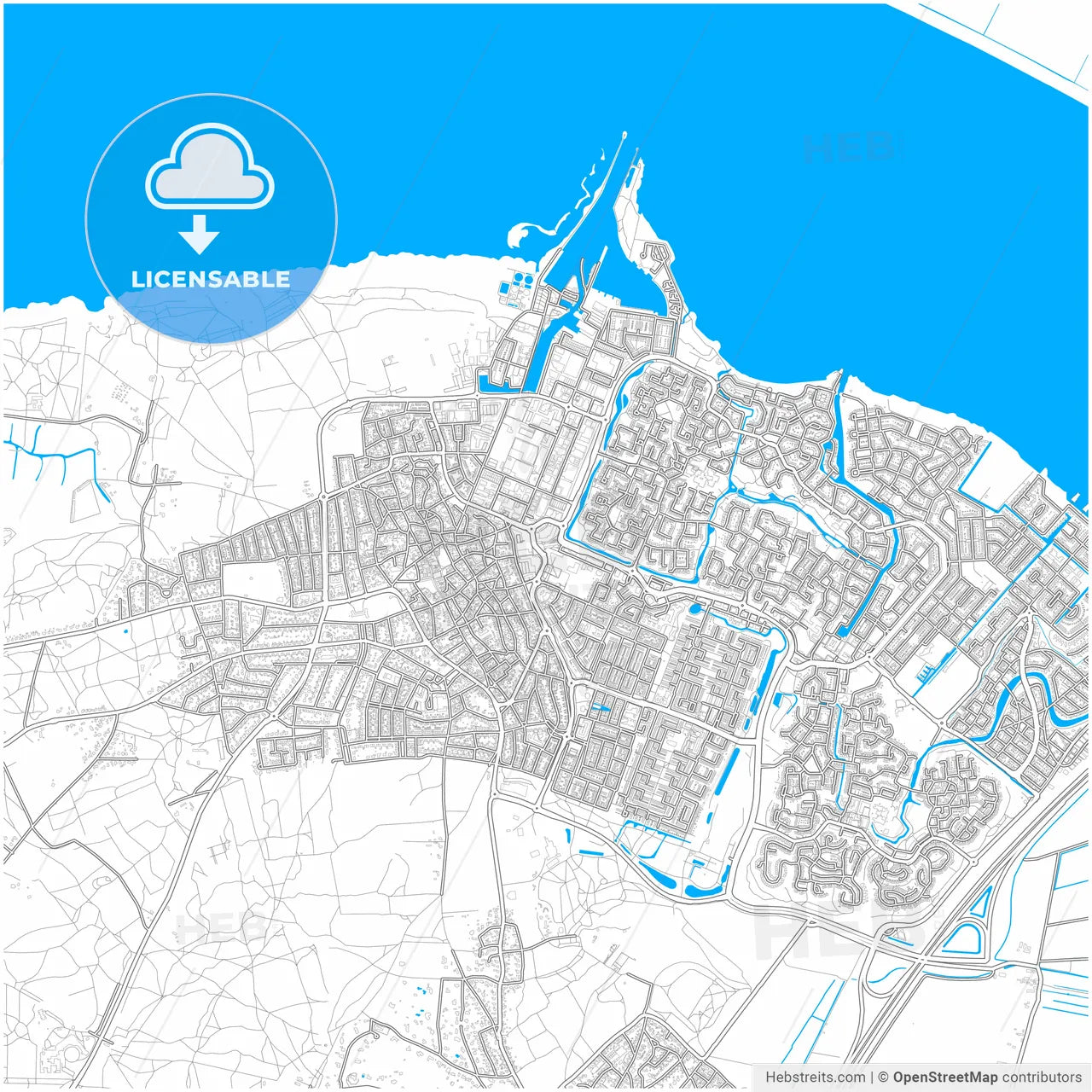 Huizen, North Holland, Netherlands, city map with high resolution roads.