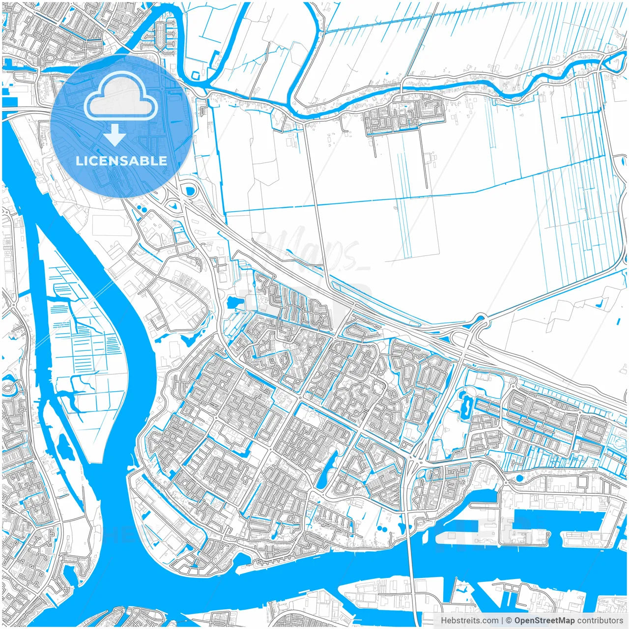 Papendrecht, South Holland, Netherlands, city map with high resolution roads.