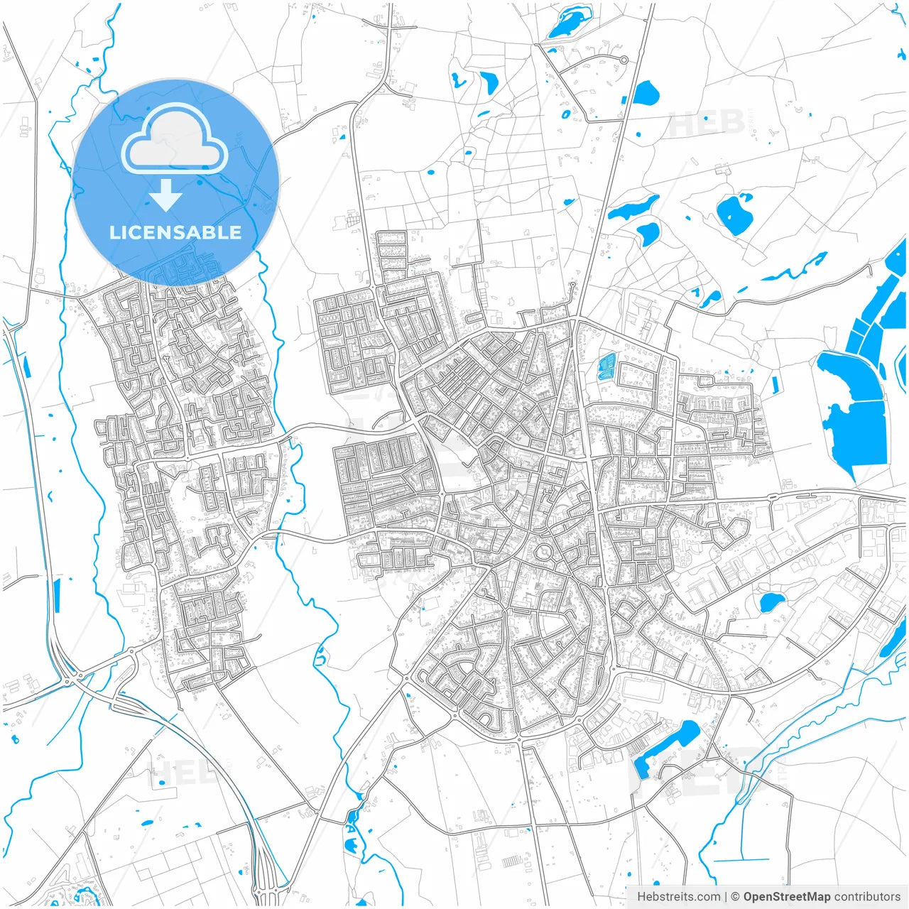 Valkenswaard, North Brabant, Netherlands, city map with high resolution roads.