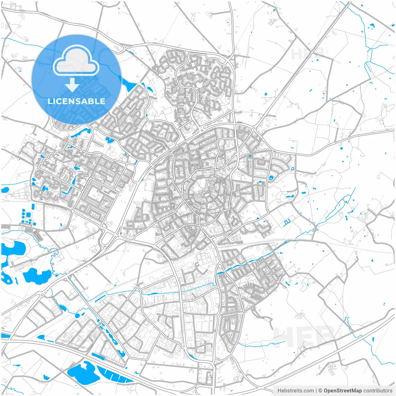 Oldenzaal, Overijssel, Netherlands, city map with high resolution roads.