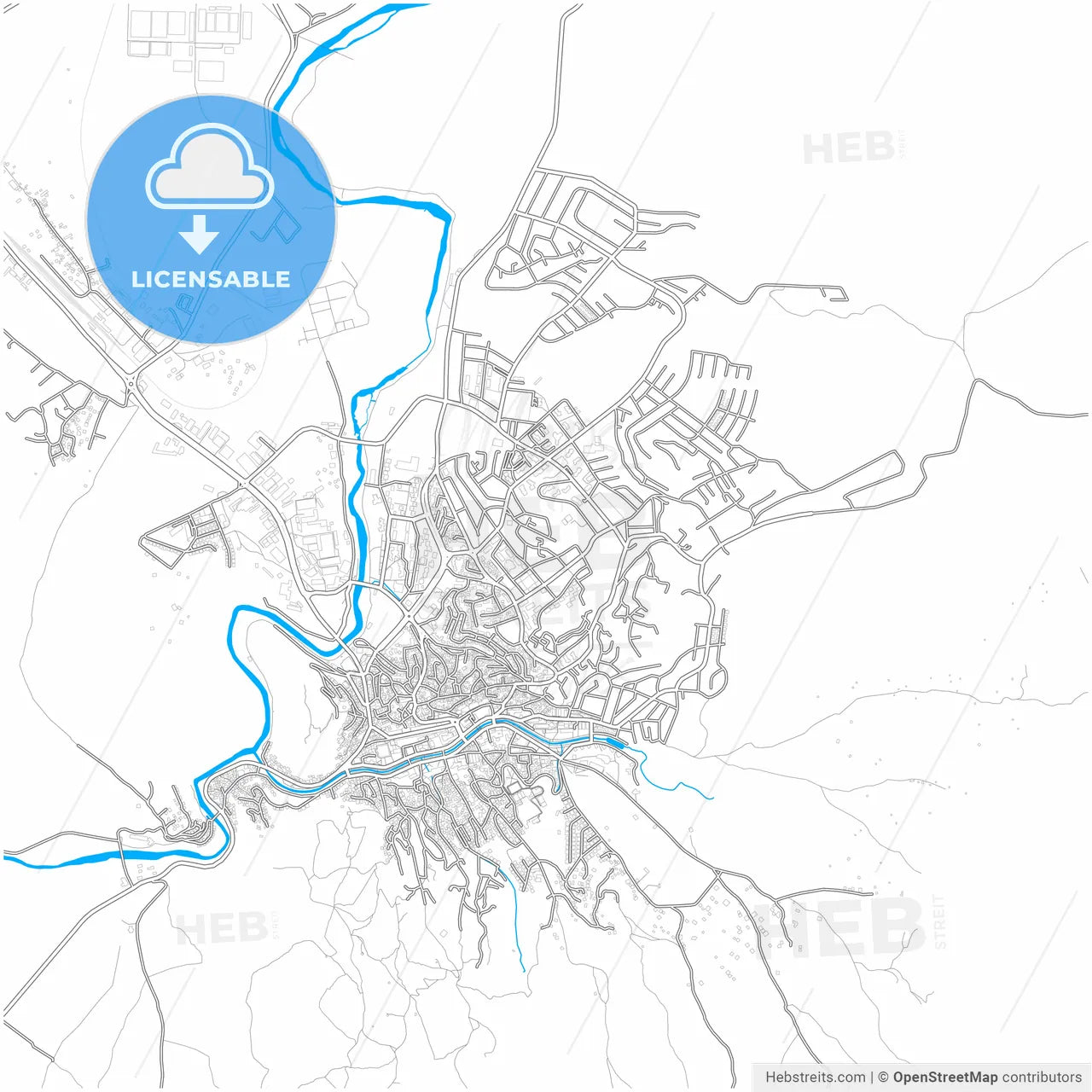 Štip, North Macedonia, city map with high resolution roads.
