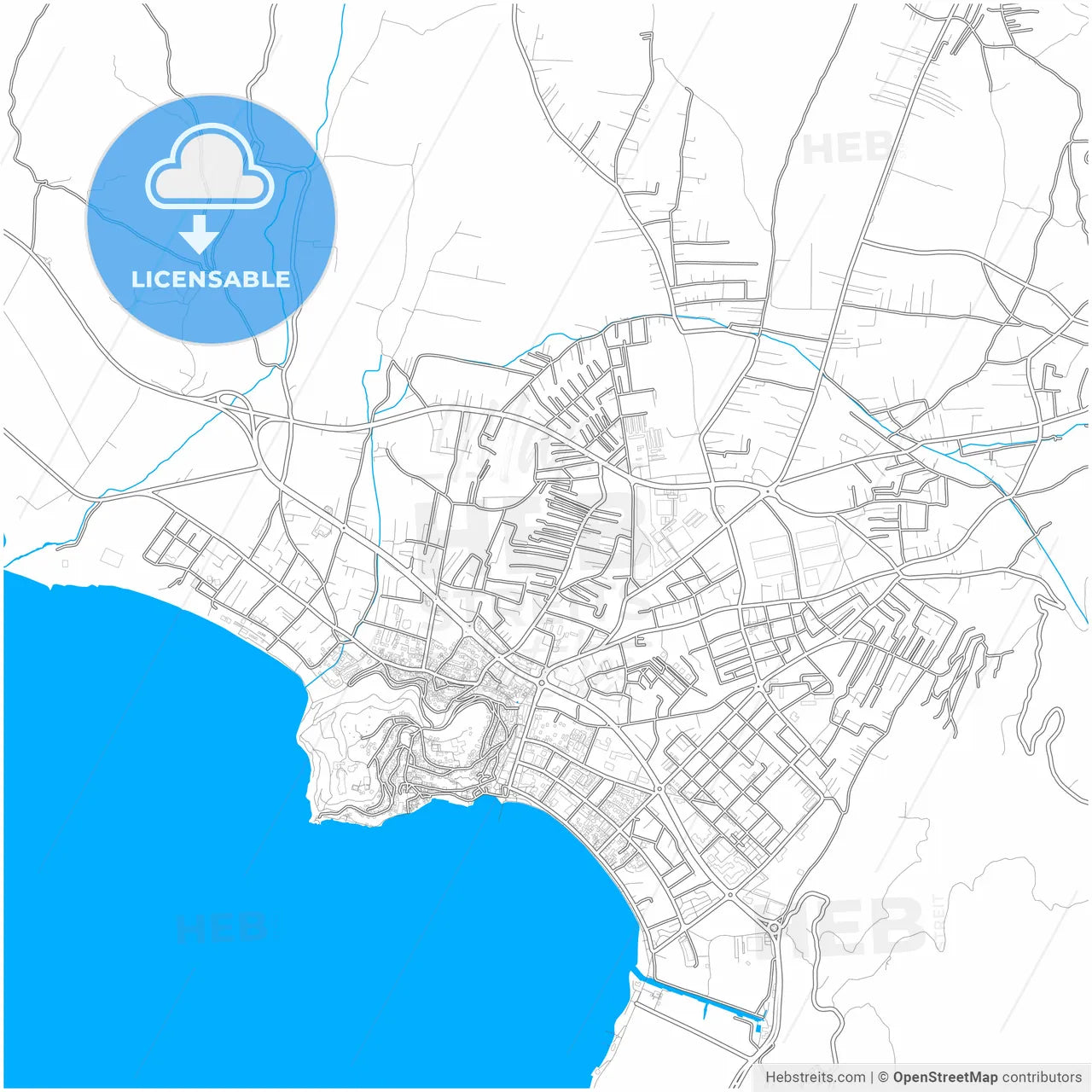 Ohrid, North Macedonia, city map with high resolution roads.