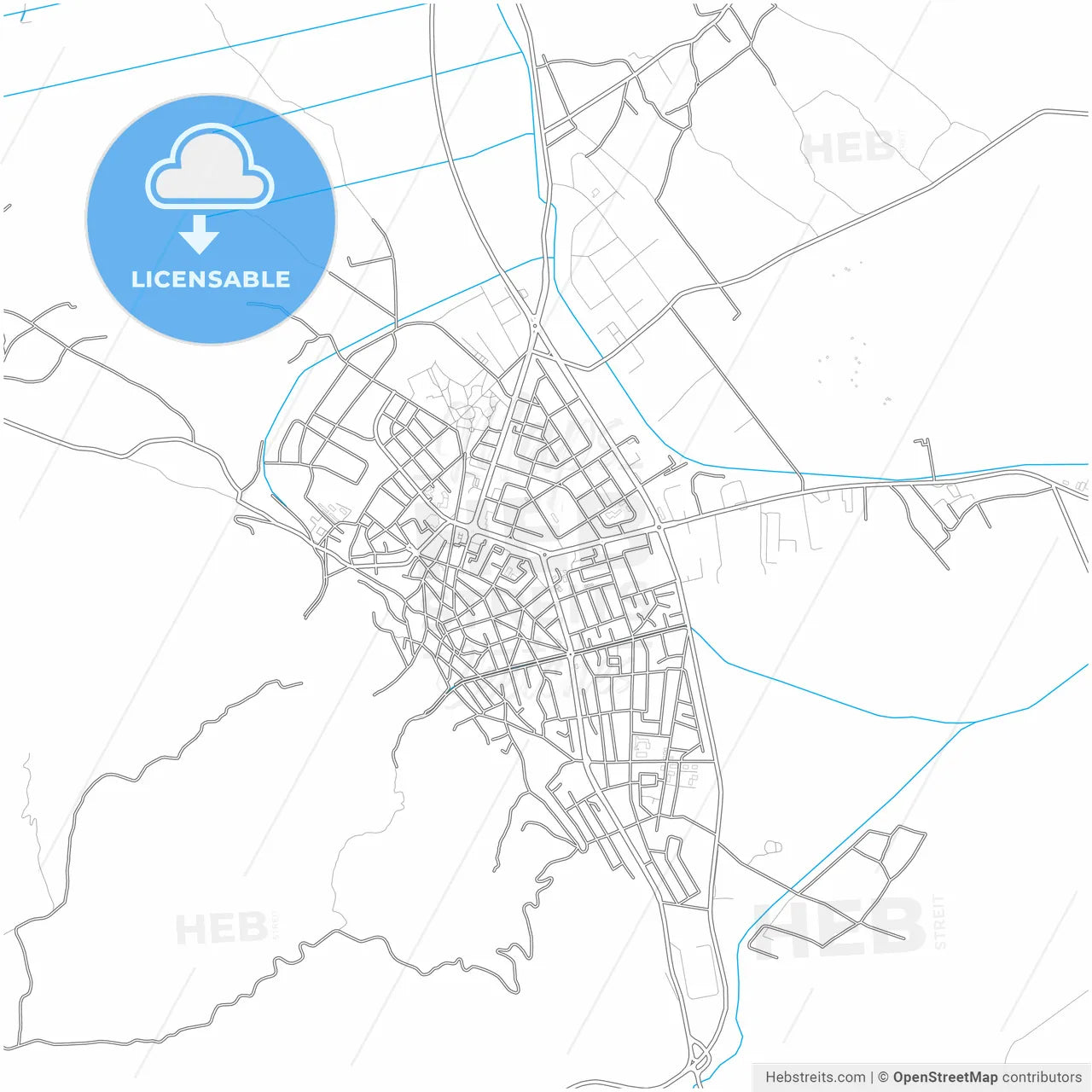 Strumica, North Macedonia, city map with high resolution roads.