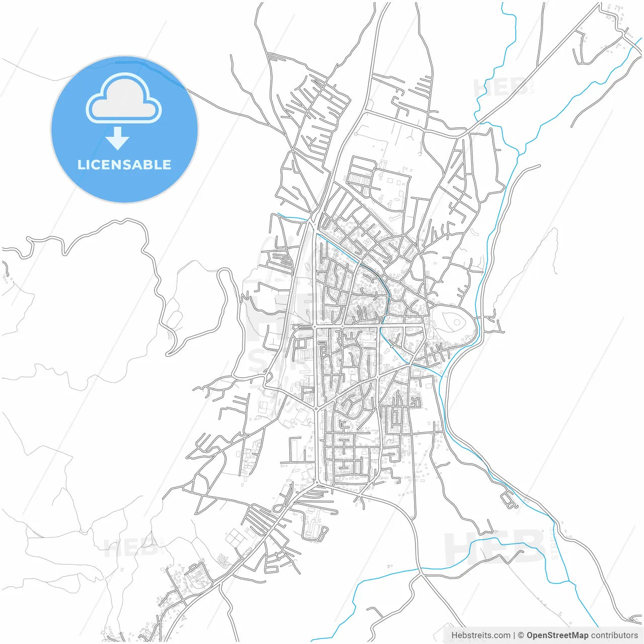Kičevo, North Macedonia, city map with high resolution roads.