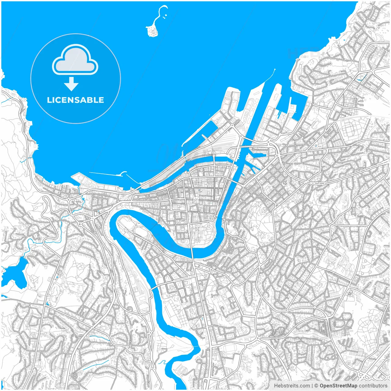 Trondheim, Trøndelag, Norway, city map with high resolution roads.