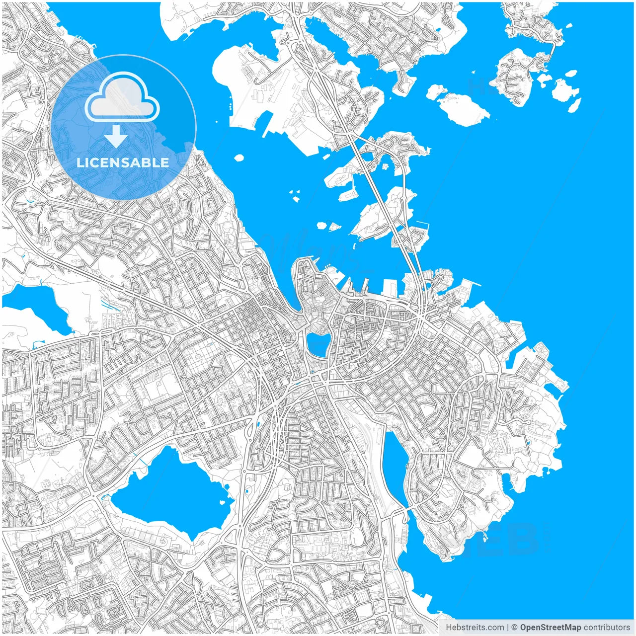 Stavanger, Rogaland, Norway, city map with high resolution roads.