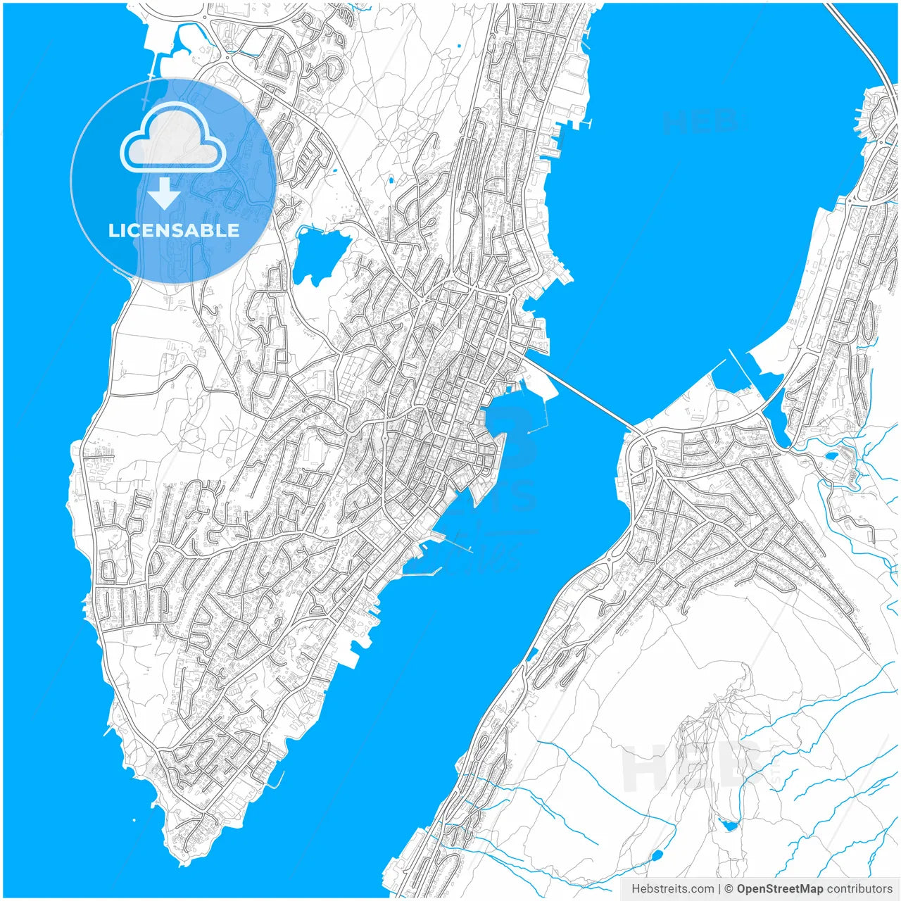 Tromsø, Troms, Norway, city map with high resolution roads.