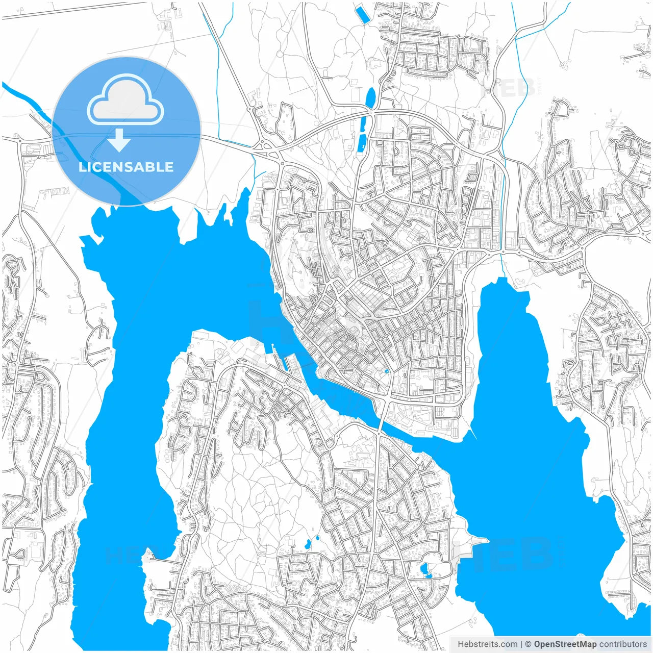 Tønsberg, Vestfold, Norway, city map with high resolution roads.