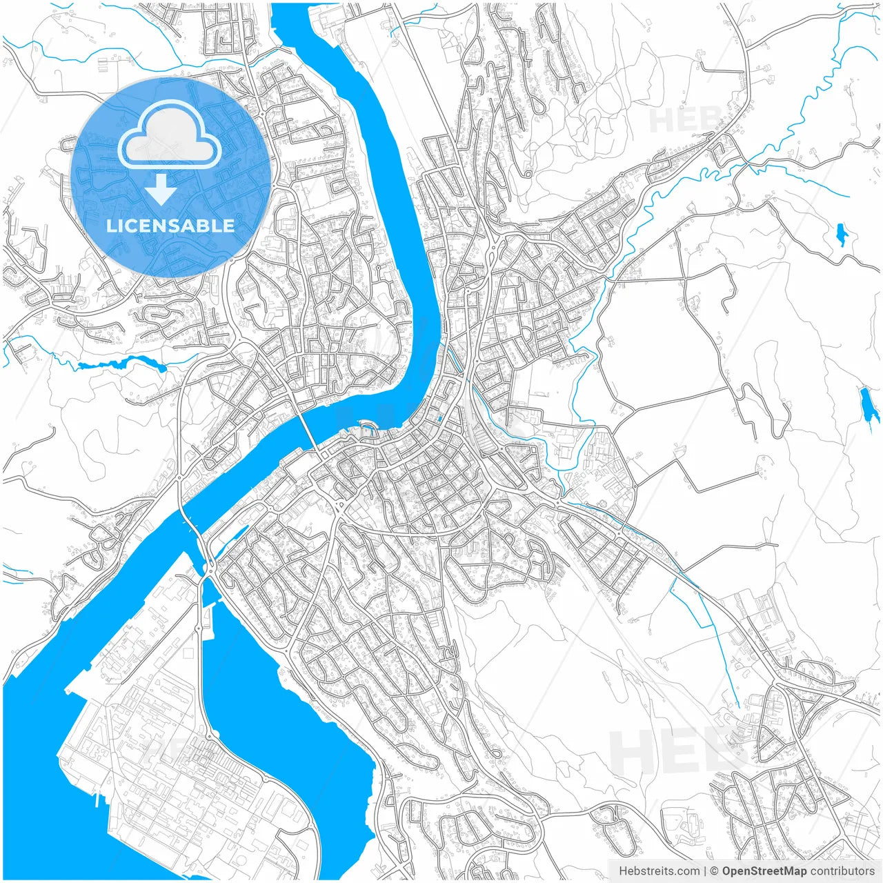 Porsgrunn, Telemark, Norway, city map with high resolution roads.