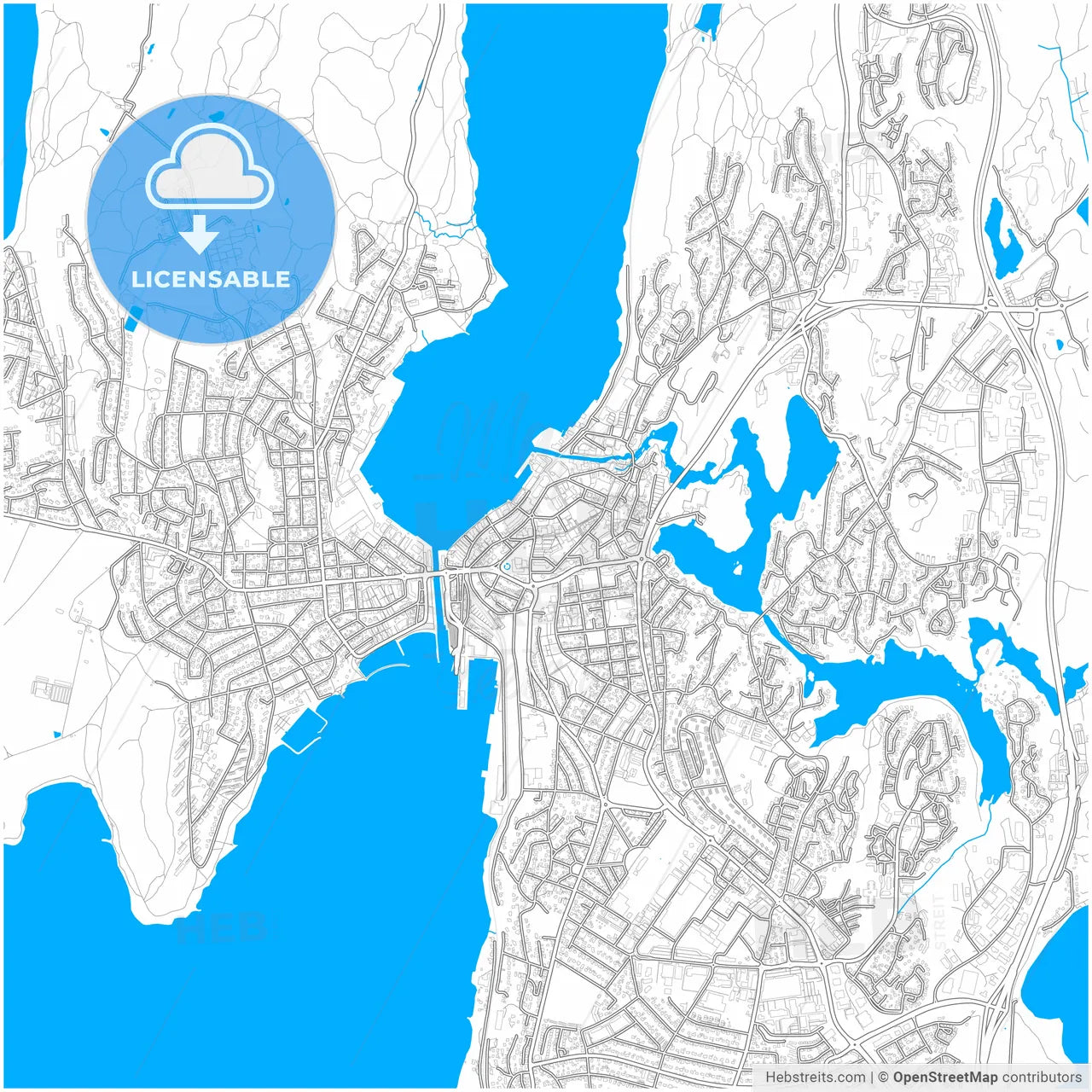 Moss, Østfold, Norway, city map with high resolution roads.