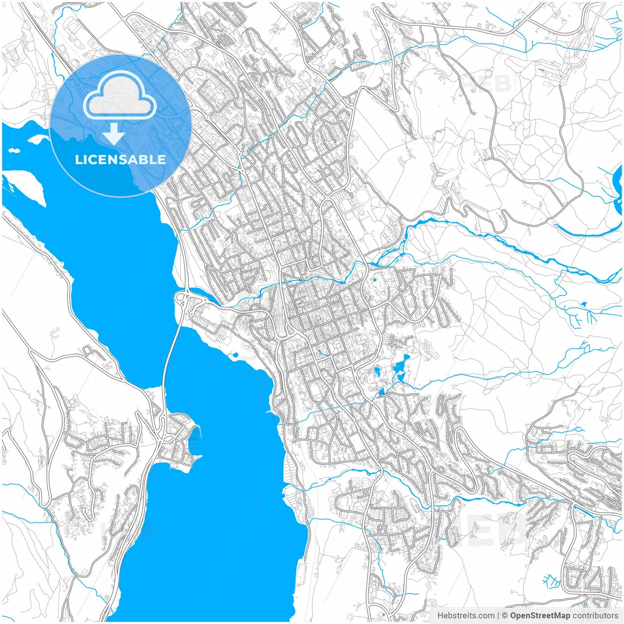 Lillehammer, Oppland, Norway, city map with high resolution roads.