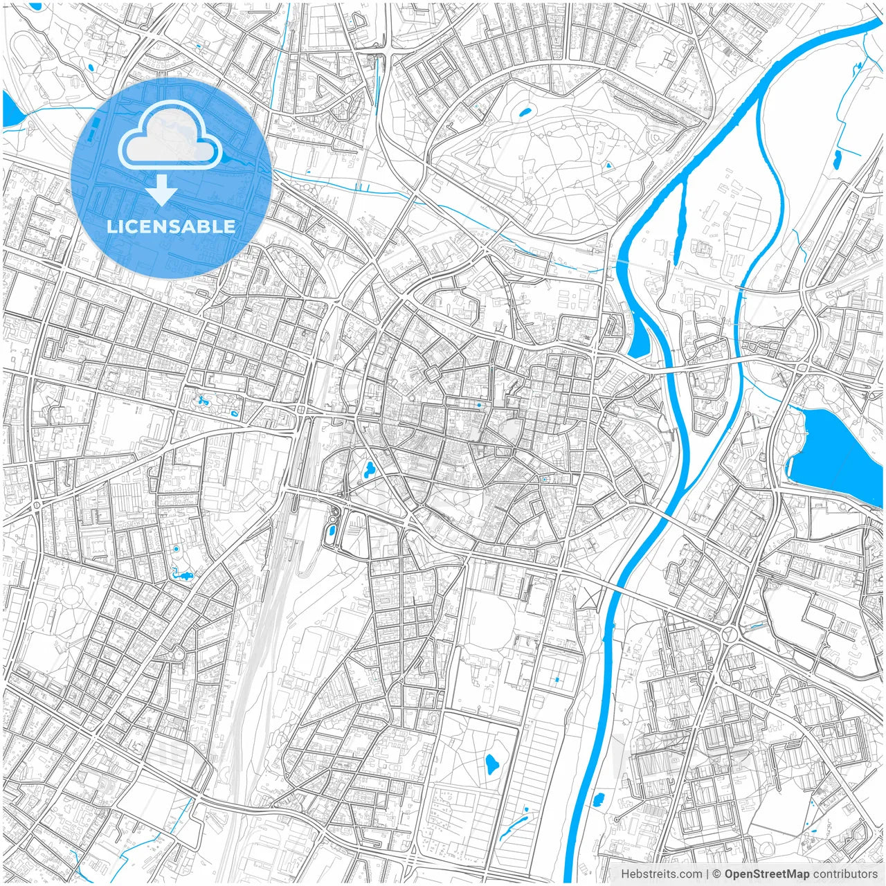 Poznań, Greater Poland, Poland, city map with high resolution roads.