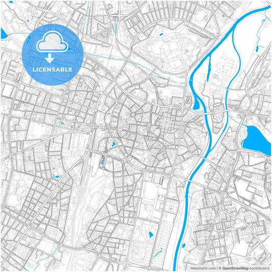 Poznań, Greater Poland, Poland, city map with high resolution roads.