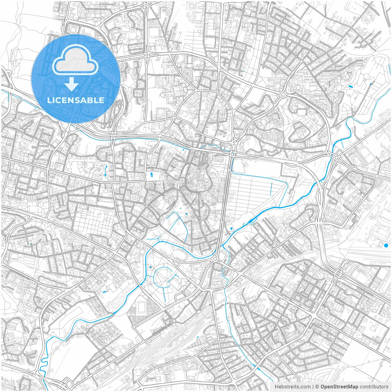 Lublin, Lublin, Poland, city map with high resolution roads.