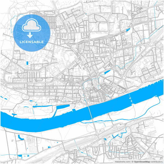 Toruń, Kuyavian-Pomeranian, Poland, city map with high resolution roads.
