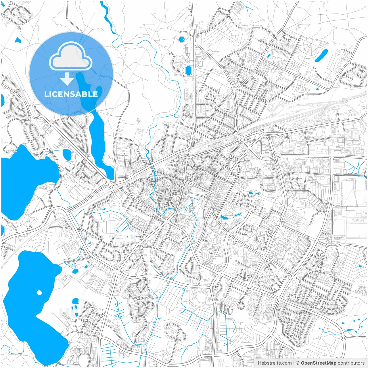 Olsztyn, Warmian-Masurian, Poland, city map with high resolution roads.