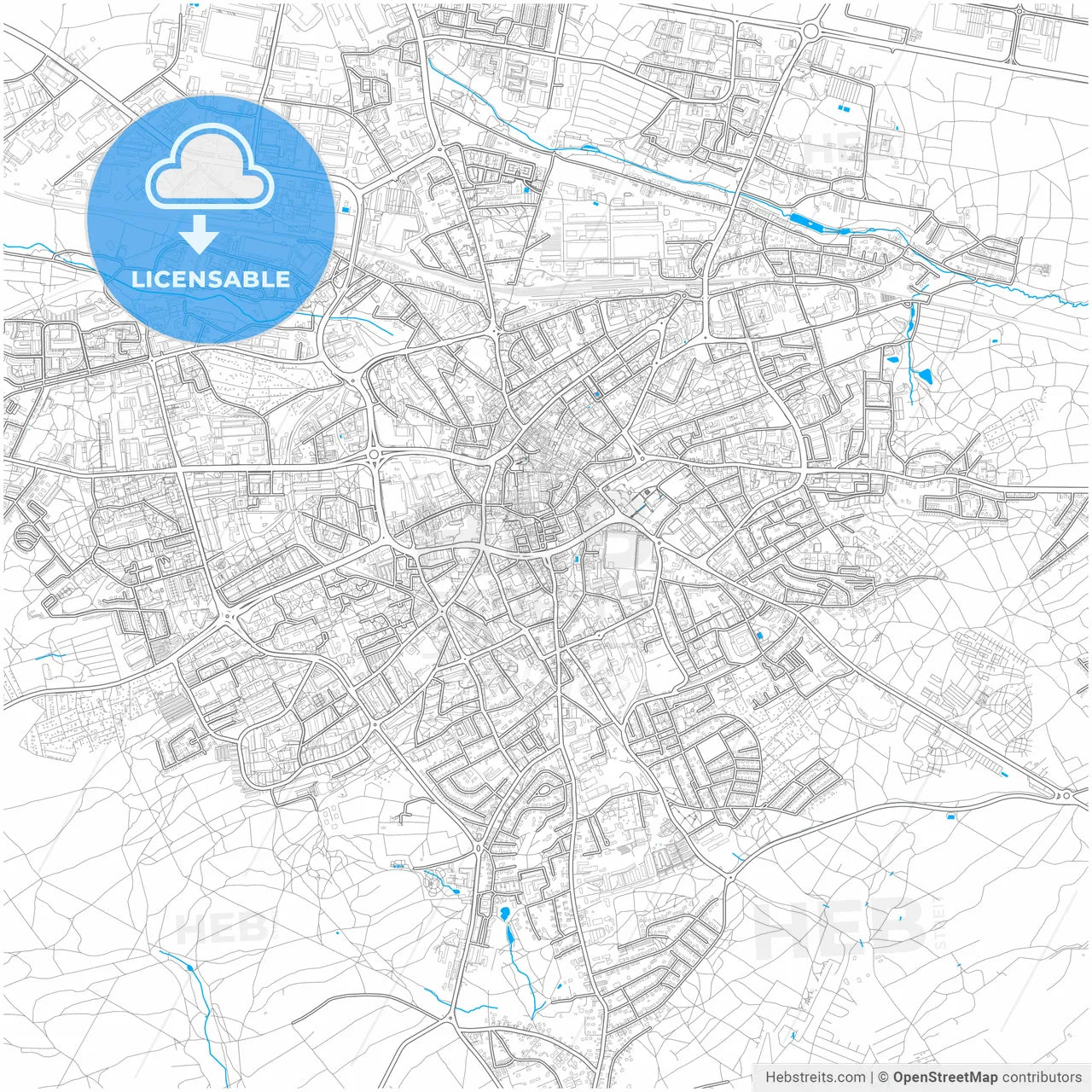 Zielona Góra, Lubusz, Poland, city map with high resolution roads.