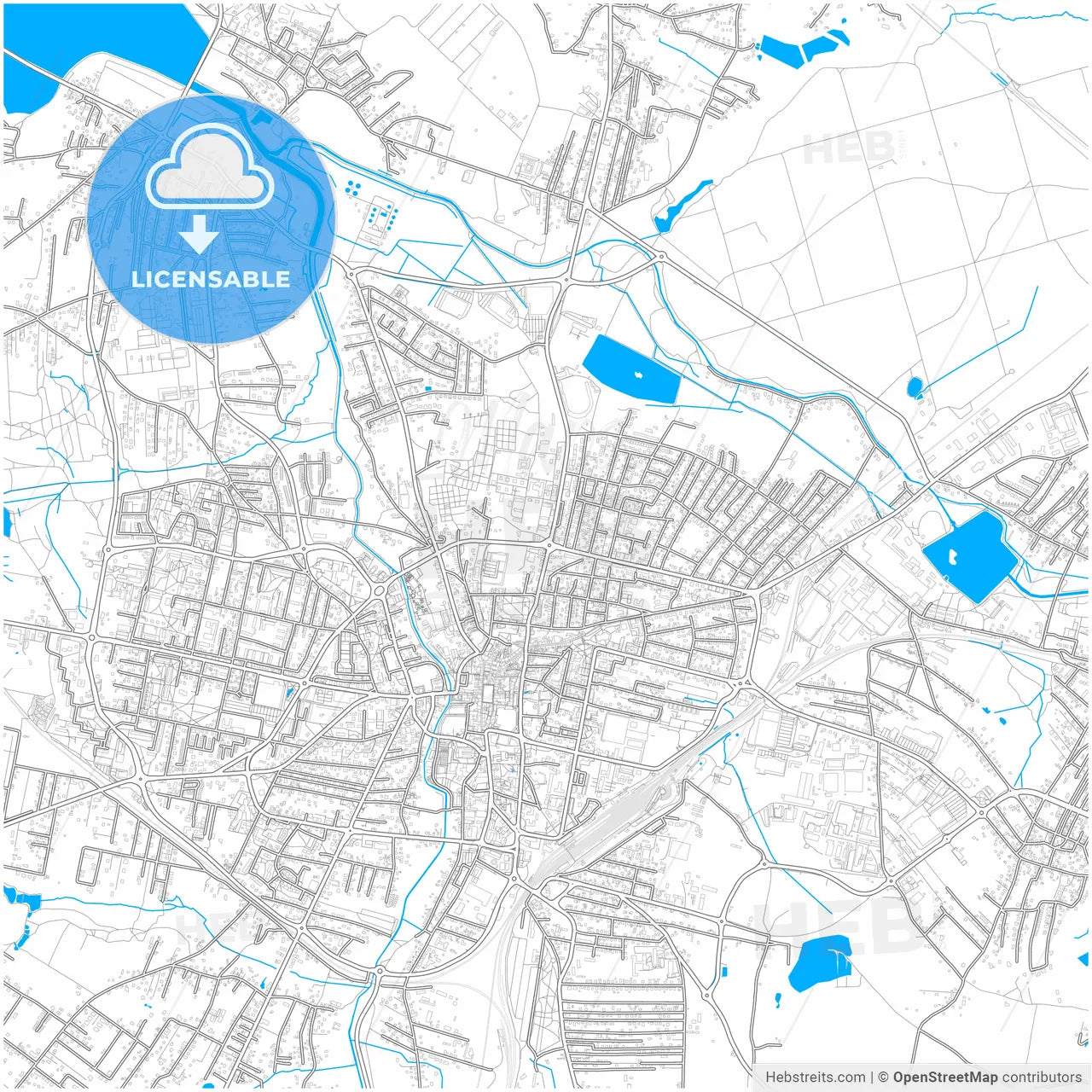 Rybnik, Silesian, Poland, city map with high resolution roads.