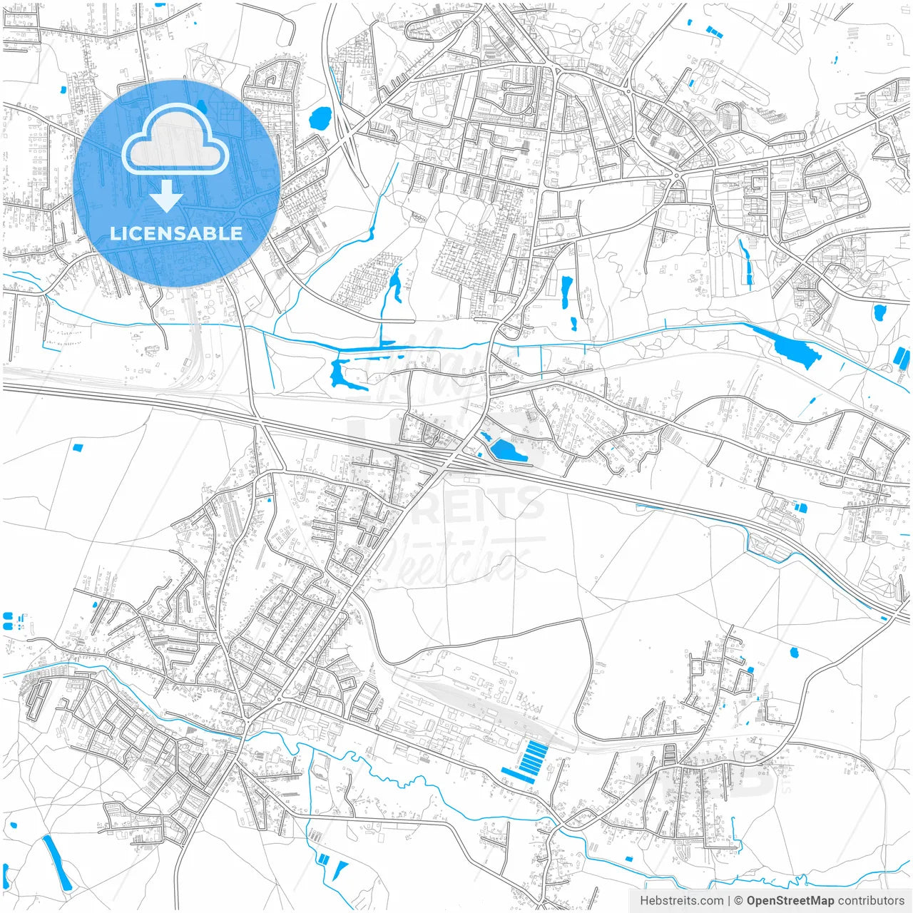 Ruda Śląska, Silesian, Poland, city map with high resolution roads.