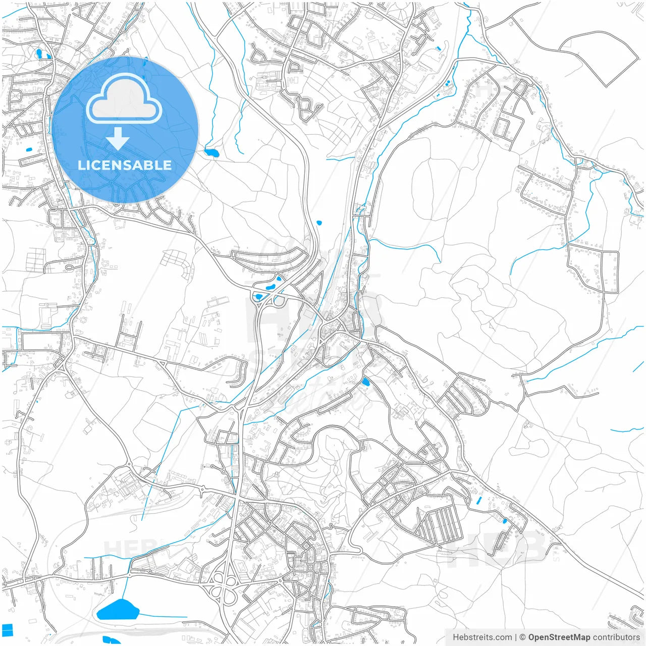 Wałbrzych, Lower Silesian, Poland, city map with high resolution roads.