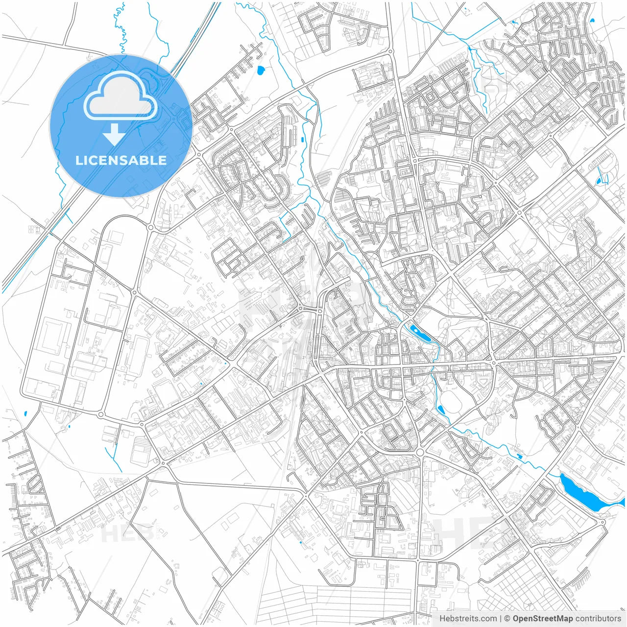 Koszalin, West Pomeranian, Poland, city map with high resolution roads.