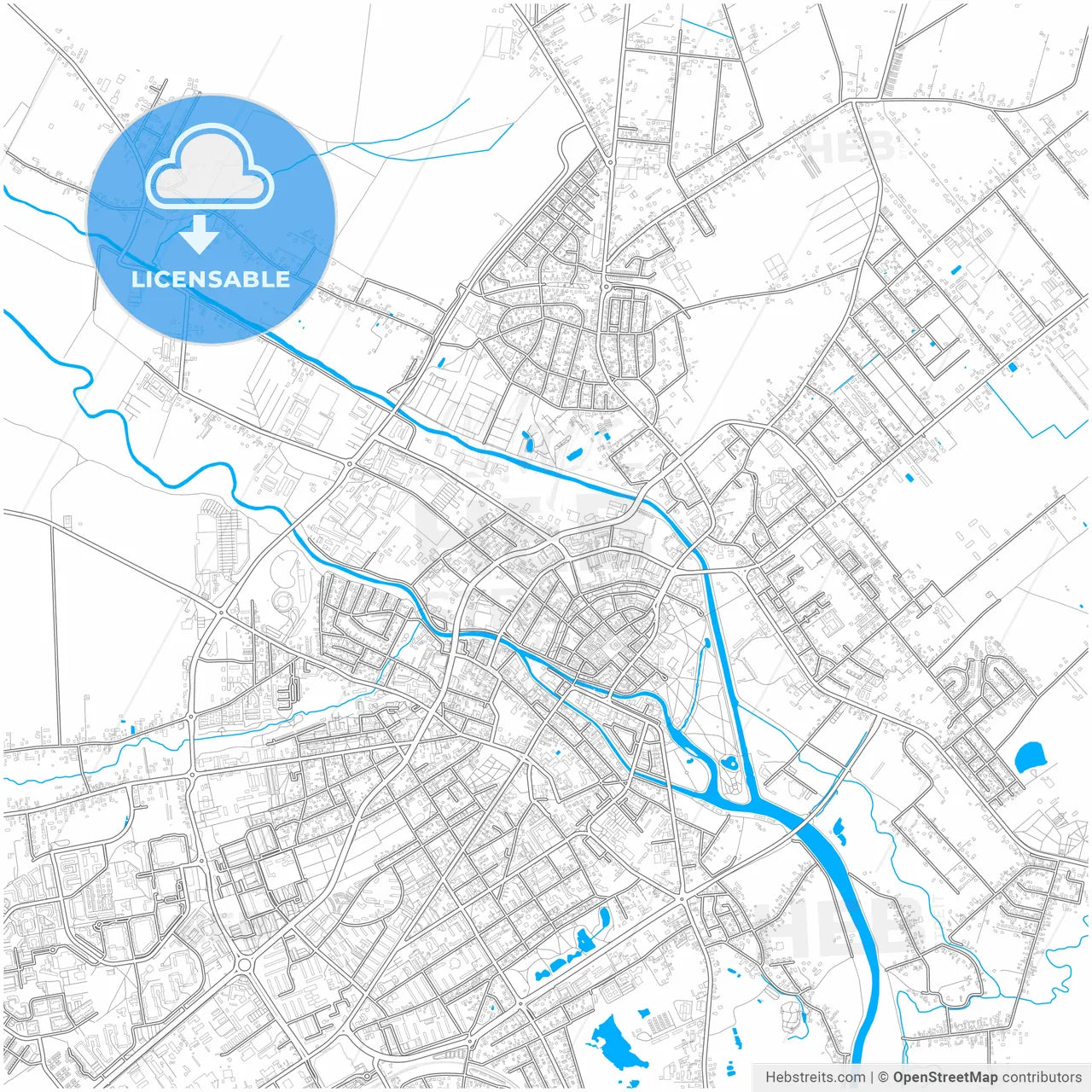 Kalisz, Greater Poland, Poland, city map with high resolution roads.