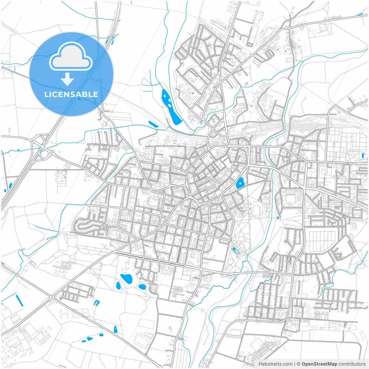 Legnica, Lower Silesian, Poland, city map with high resolution roads.