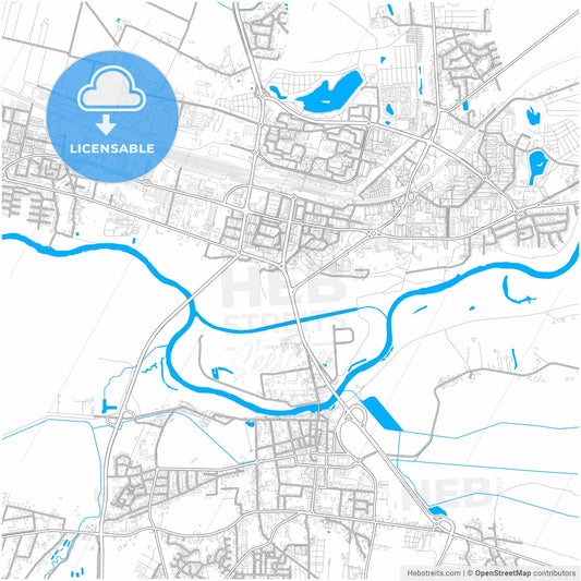 Konin, Greater Poland, Poland, city map with high resolution roads.