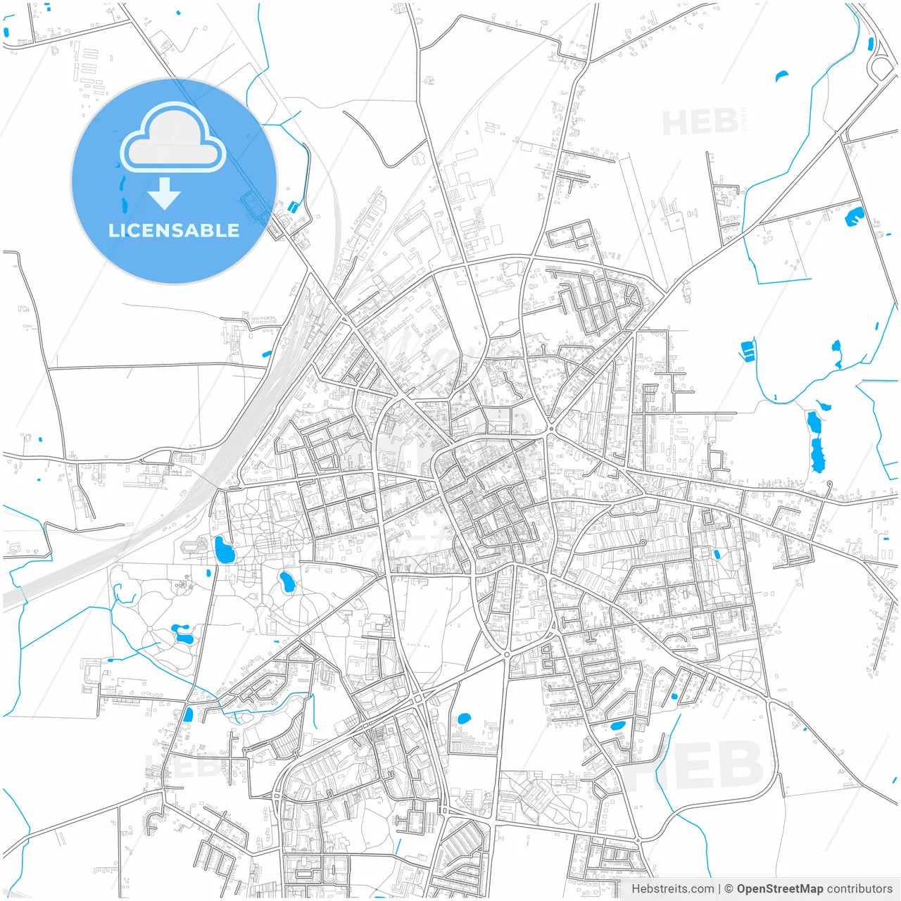 Inowrocław, Kuyavian-Pomeranian, Poland, city map with high resolution roads.