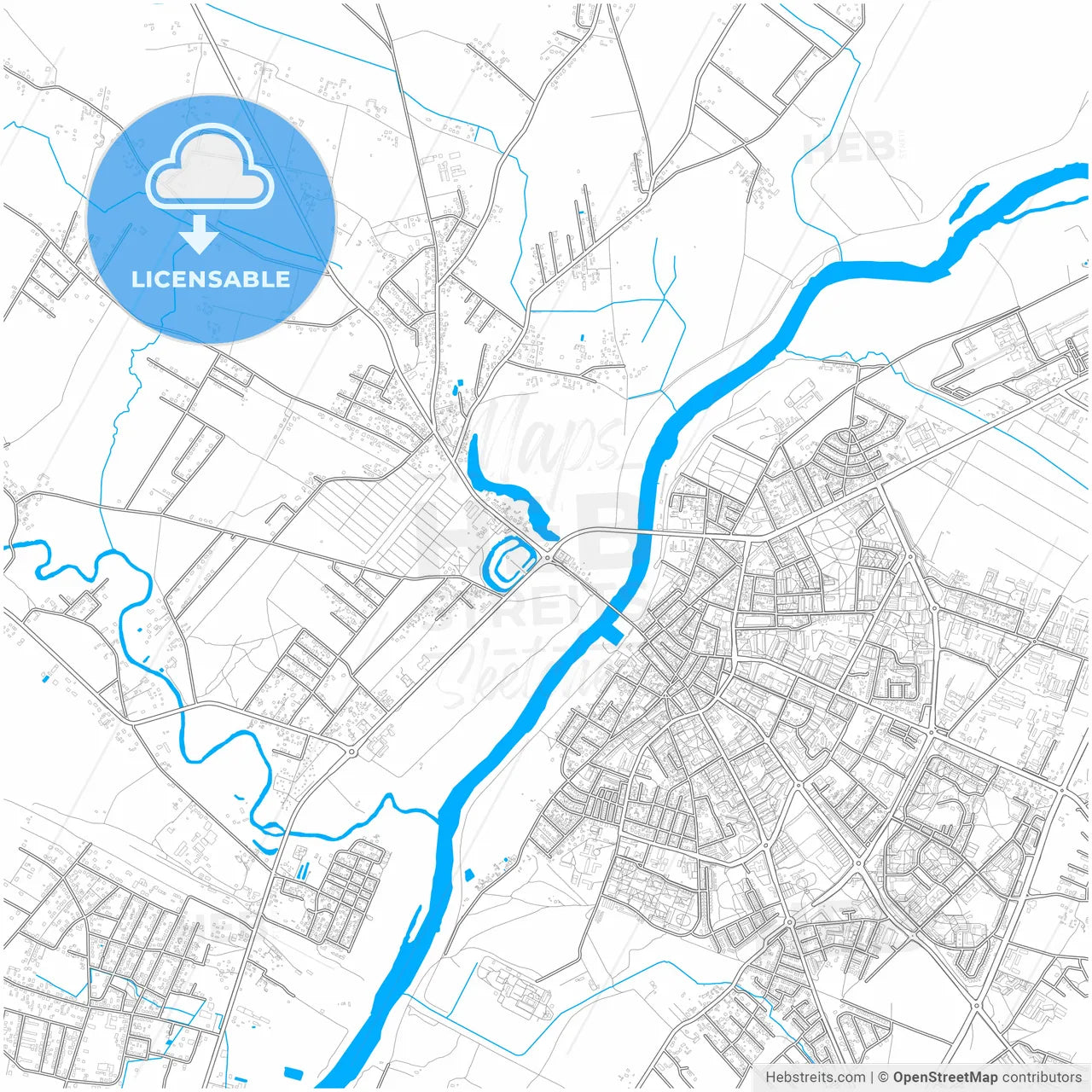 Ostrołęka, Masovian, Poland, city map with high resolution roads.