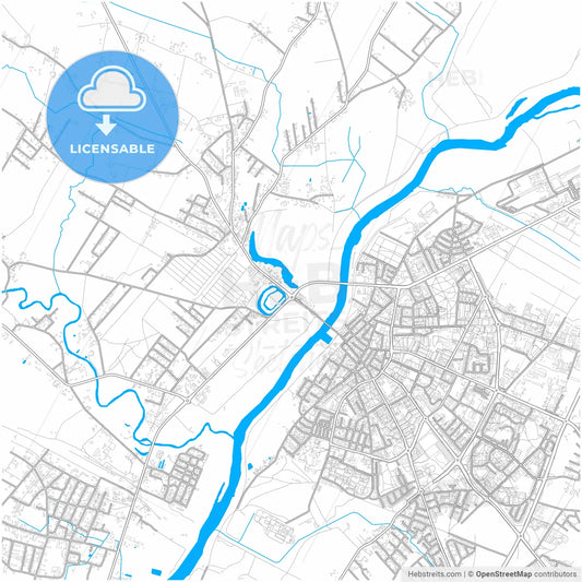 Ostrołęka, Masovian, Poland, city map with high resolution roads.