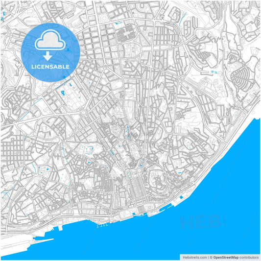 Lisbon, Lisbon, Portugal, city map with high resolution roads.
