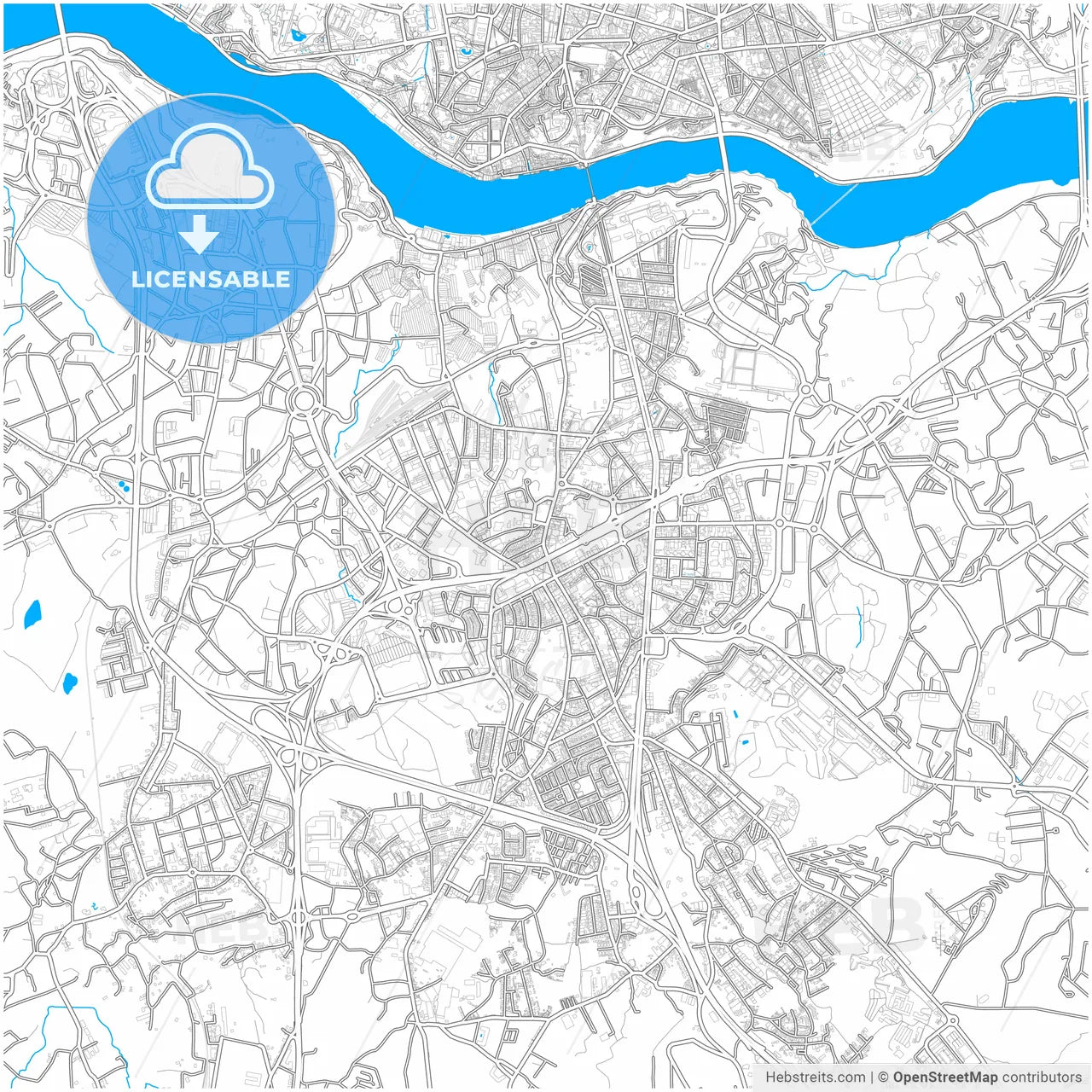 Vila Nova de Gaia, Porto, Portugal, city map with high resolution roads.