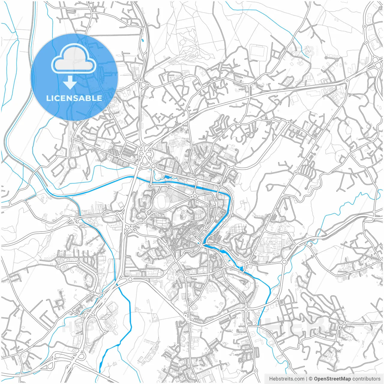Leiria, Leiria, Portugal, city map with high resolution roads.