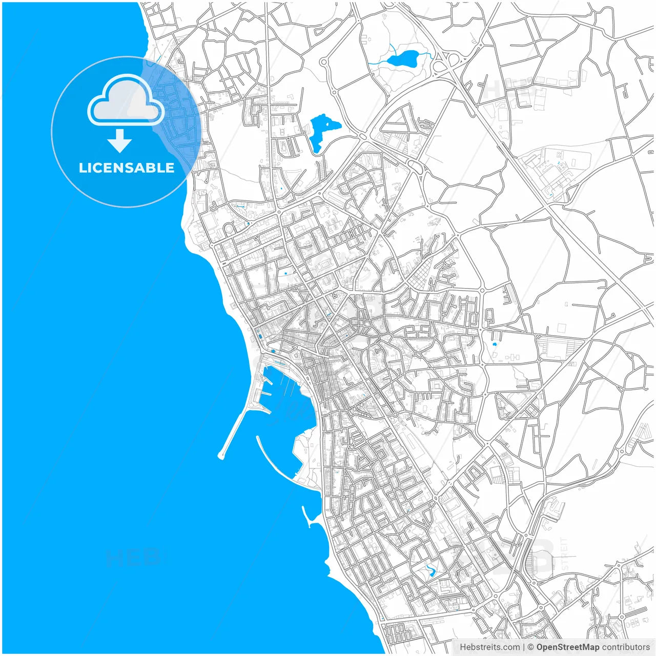 Póvoa de Varzim, Porto, Portugal, city map with high resolution roads.