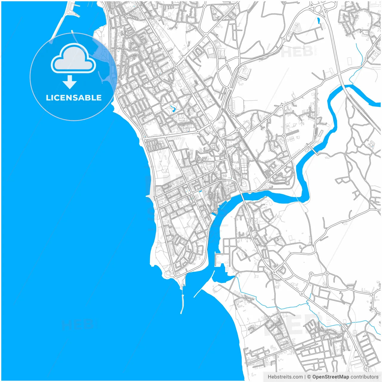Vila do Conde, Porto, Portugal, city map with high resolution roads.