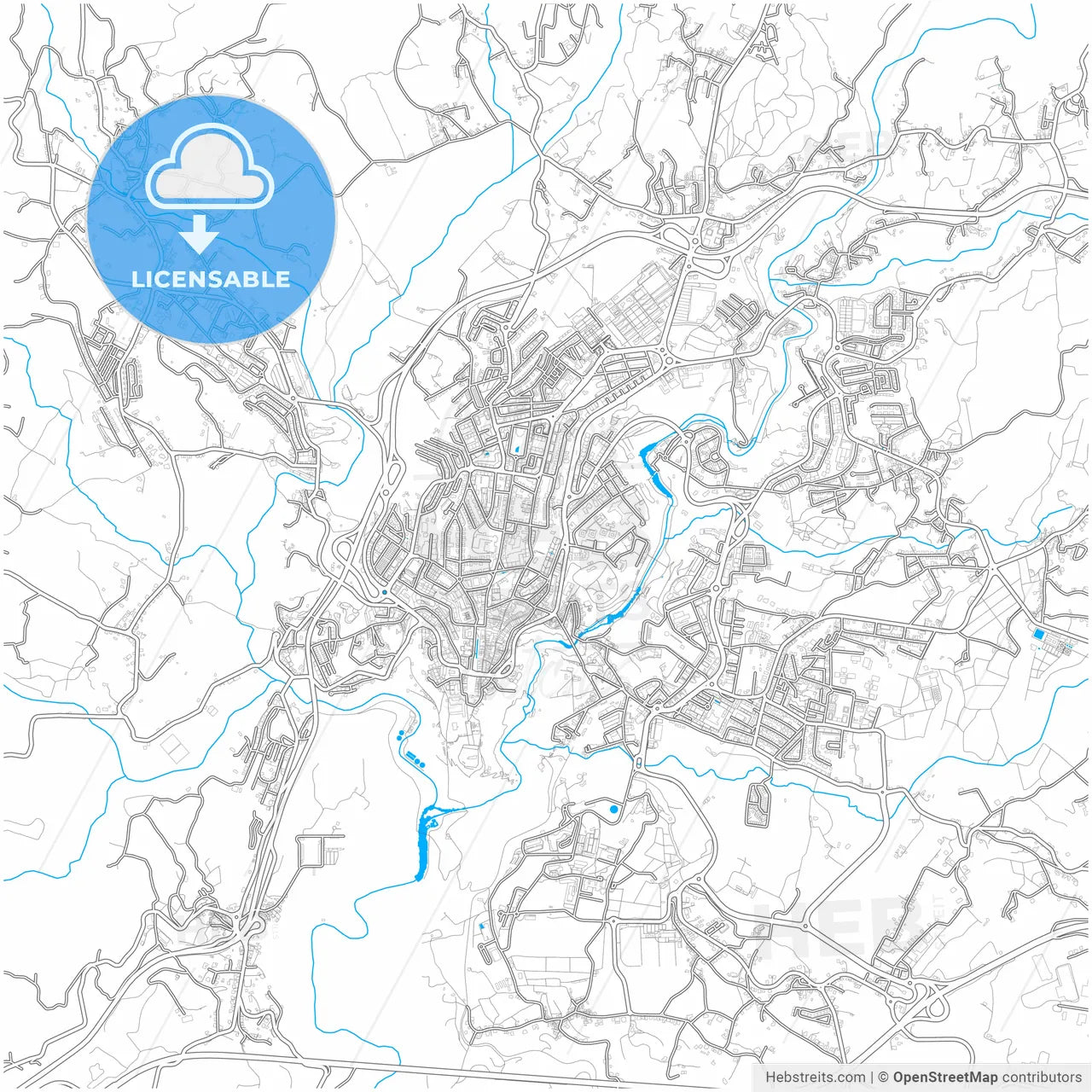 Vila Real, Vila Real, Portugal, city map with high resolution roads.