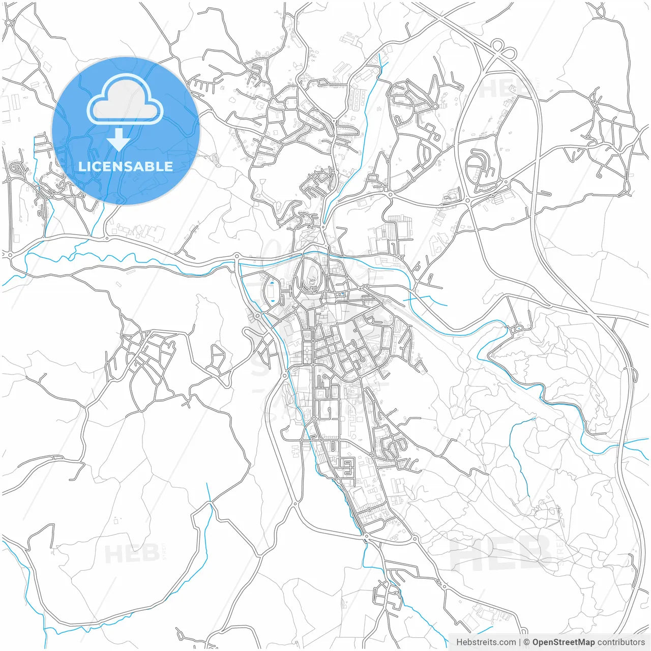 Torres Vedras, Lisbon, Portugal, city map with high resolution roads.
