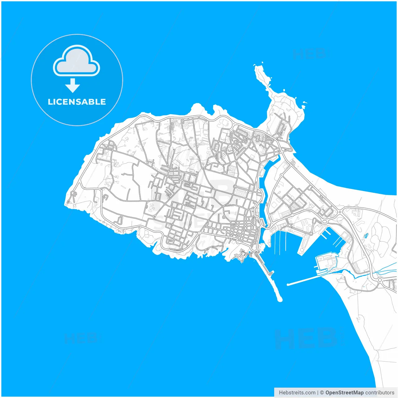 Peniche, Leiria, Portugal, city map with high resolution roads.